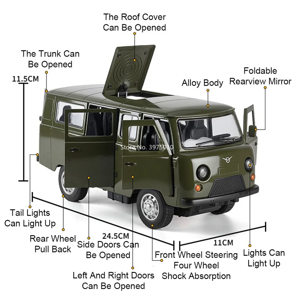 1:18 Russian UAZ-452 Toys Cars Alloy Diecast Model Wheel Pull Back