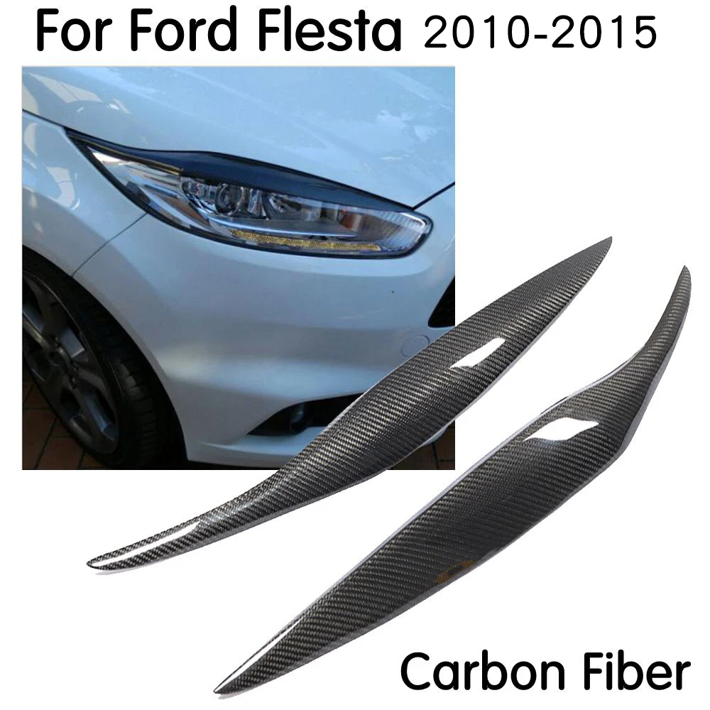 Real Carbon Fiber Pair Car Front Headlight Cover Sticker Head Lamp Eyelid Eyebrow Covers For Ford Fiesta 2010-2015