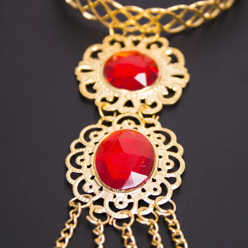 Pulsera de danza del vientre de la India, brazalete de dedo dorado tailandés, cristal rojo, joyería de mano, talla única para adultos y niños, 1 unidad