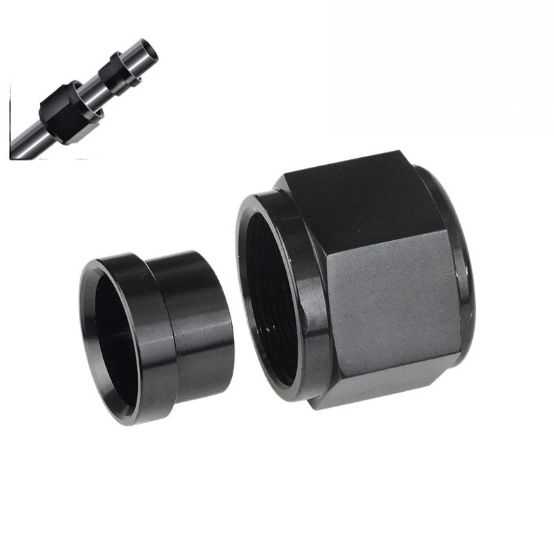 2Sets Car Modification Connector OD Aluminum Tube Nut and Sleeve Combo Internal Thread Hard Tube Nut AN4-1/4 AN6-3/8 AN8-1/2