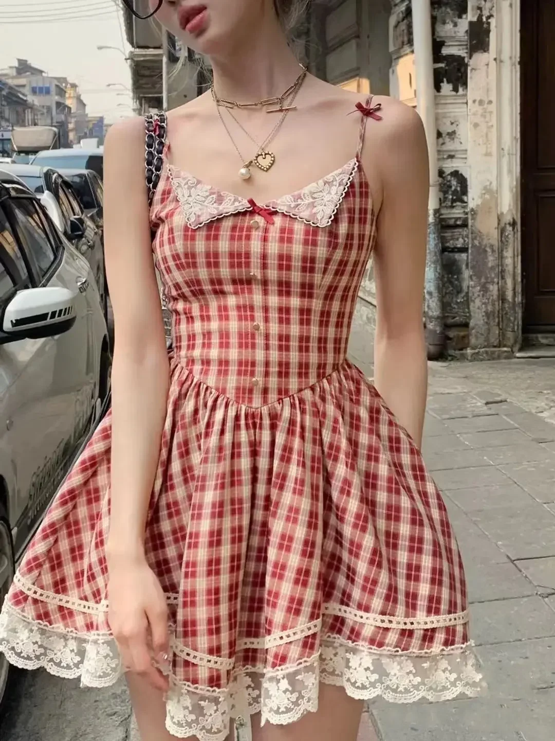 

Holiday Dress Summer 2024 Plaid Suspender Dresses Women's New Female Clothing High Waist Strappy A-line Elegant Party Dresses.