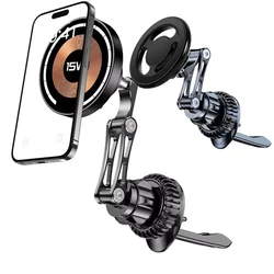 15W Magnetic Car Air Vent Wireless Charger 360 Rotation Adjustable 2in1 Foldable Stand For Iphone 15 14 13 12 11 Pro Max Samsung