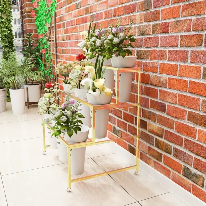 2026 New Arrival Flower Tub Shelf Florists Tool Flowers Bucket Holder Metal Stand Floor Rack Flower Display Stand