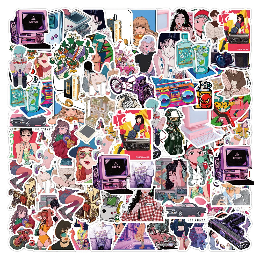 10/30/50pcs Cute Fashion City Pop Girl Stickers Aesthetic Art Decoration Decals DIY Diary Stationery Planner Kawaii Kids Sticker