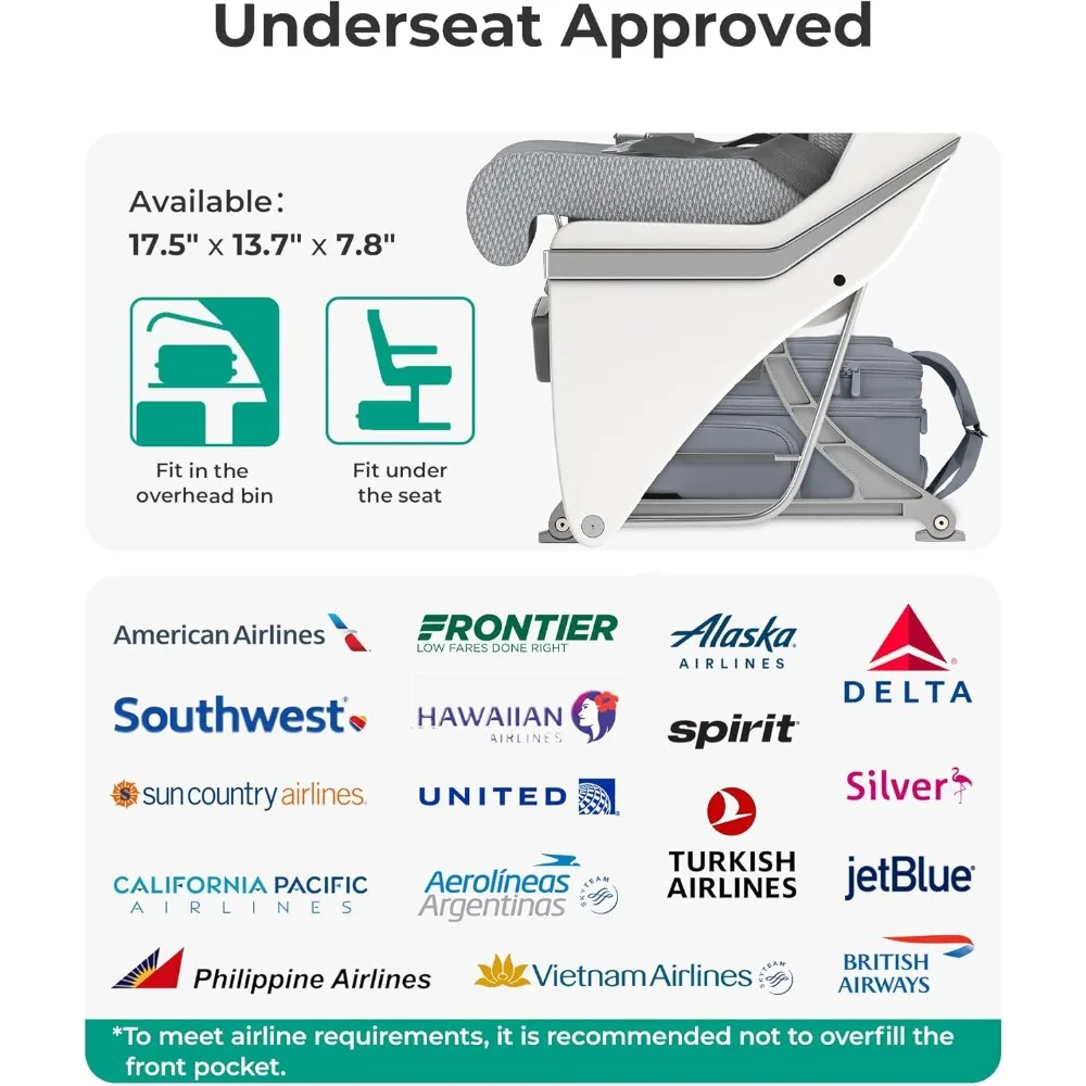 Lightweight 16-inch Underseat Carry-On Luggage with Wheels, Compact Travel Suitcase for Easy Airline Travel