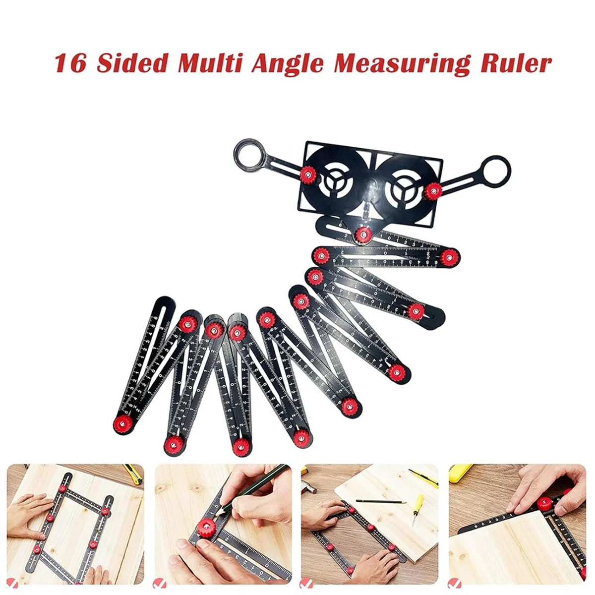 16 Fold Multi Angle Measuring Ruler with Opening Locator, 16 Sided Angle Finder Measurement,Ceramic Tile Opening