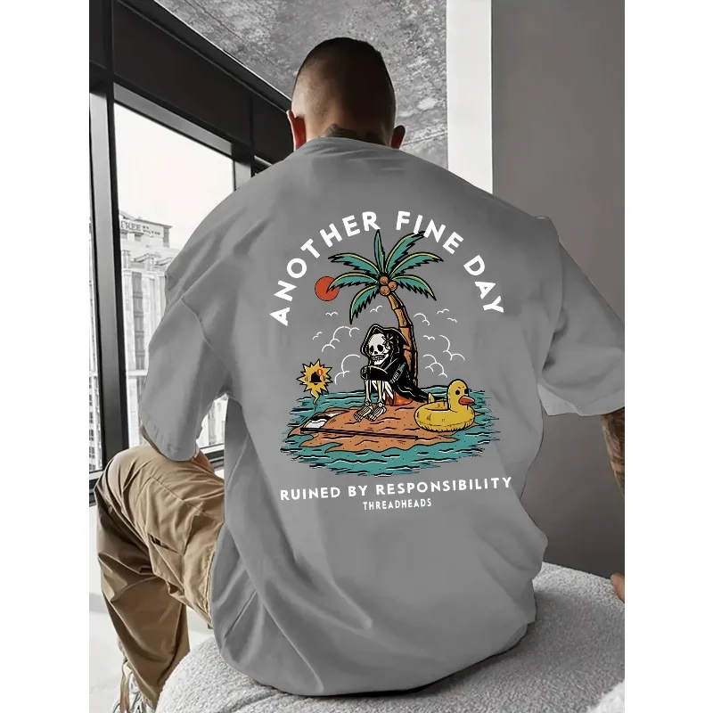 Herren-T-Shirt mit Rundhalsausschnitt und Buchstaben-Print, Kurzarm