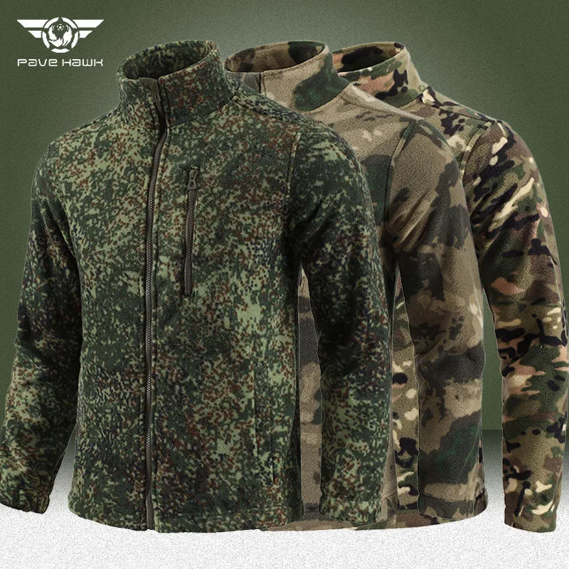 Camo Tactical Jackets Men Outdoor Double-sided Polar Fleece Warm Windbreaker Coats Male Stand Collar Zipper Combat Cargo Jacket