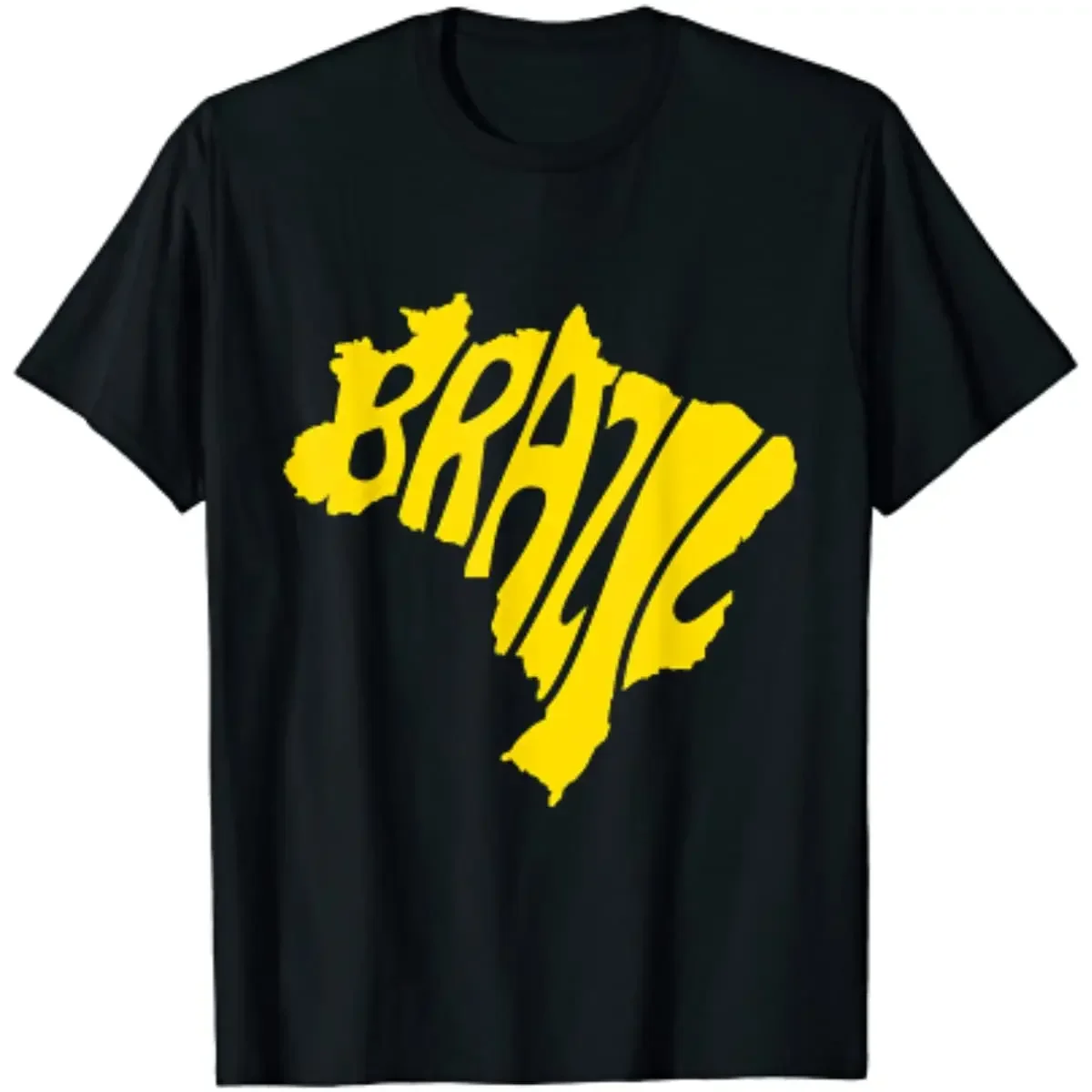 Brazil Lettering in Map with Brazilian Flag Men T-Shirt Short Sleeve Casual Cotton Boys T-Shirts