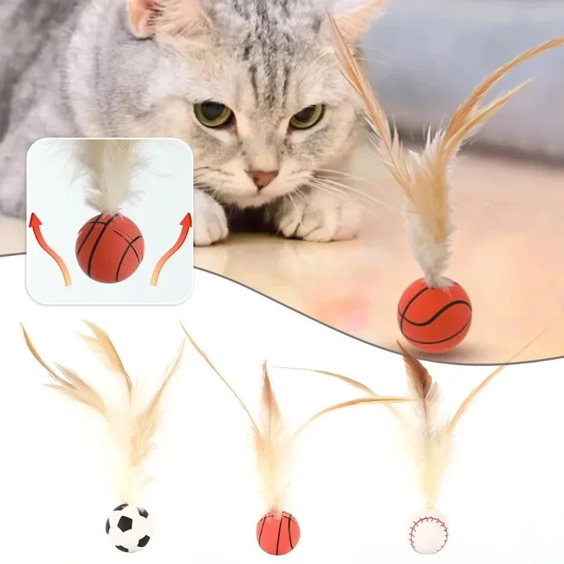 3 Stück interaktive Katzenspielbälle, springende Bälle mit Federn für Katzen im Innenbereich, hochelastische Katzenspielbälle, Katzenspielzeug.