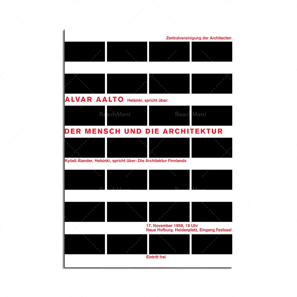 Alvar Aalto Helsinki About Man and Architecture 1958 Editorial Exhibition Poster Home Decor Canvas Print