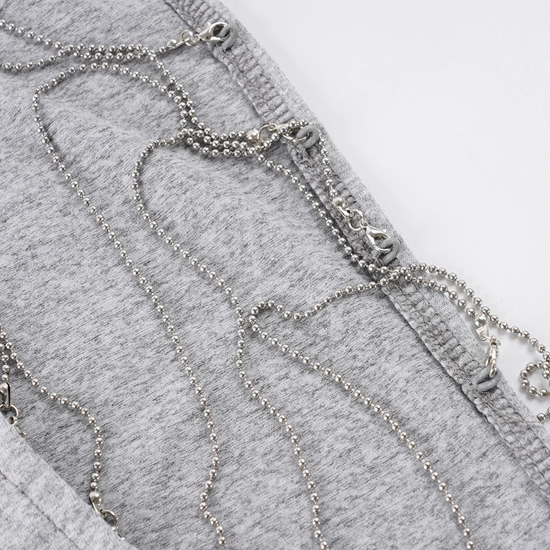 SUCHCUTE Y2K Damen Rückenfreies Tanktop U-Ausschnitt Metallketten-Ausschnitt an den Seiten Spaghettiträger Ärmellos Schlankes Party-Streetwear-Camisole – Detail 6