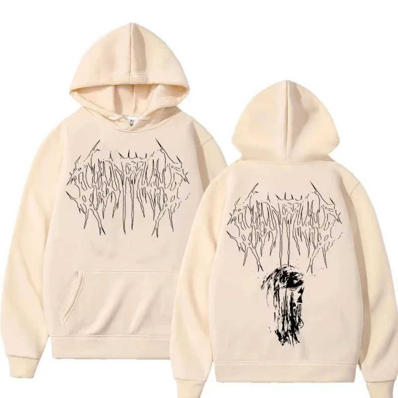 سويت شيرت بقلنسوة بنمط مغني الراب Ghostemane لعام 2025 للرجال، سويت شيرت أنيق بقلنسوة مع حروف منقوشة، جينزا بقلنسوة sw