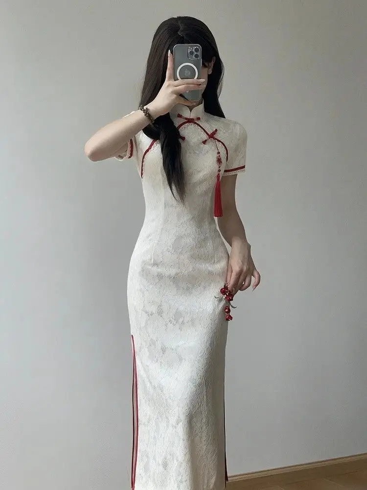 

Новое улучшенное платье-ципао в китайском стиле 2026 года с коротким рукавом, сексуальное, для помолвки, на каждый день, элегантное, высококачественное, для вечеринок