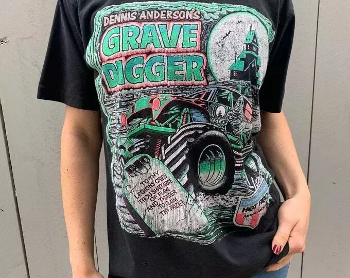 

90s 1992 Grave Digger T-shirt Black Short Sleeve Men Women Vtg Short Sleeve Shirt Men Women Summer Crew Neck Cotton Tee