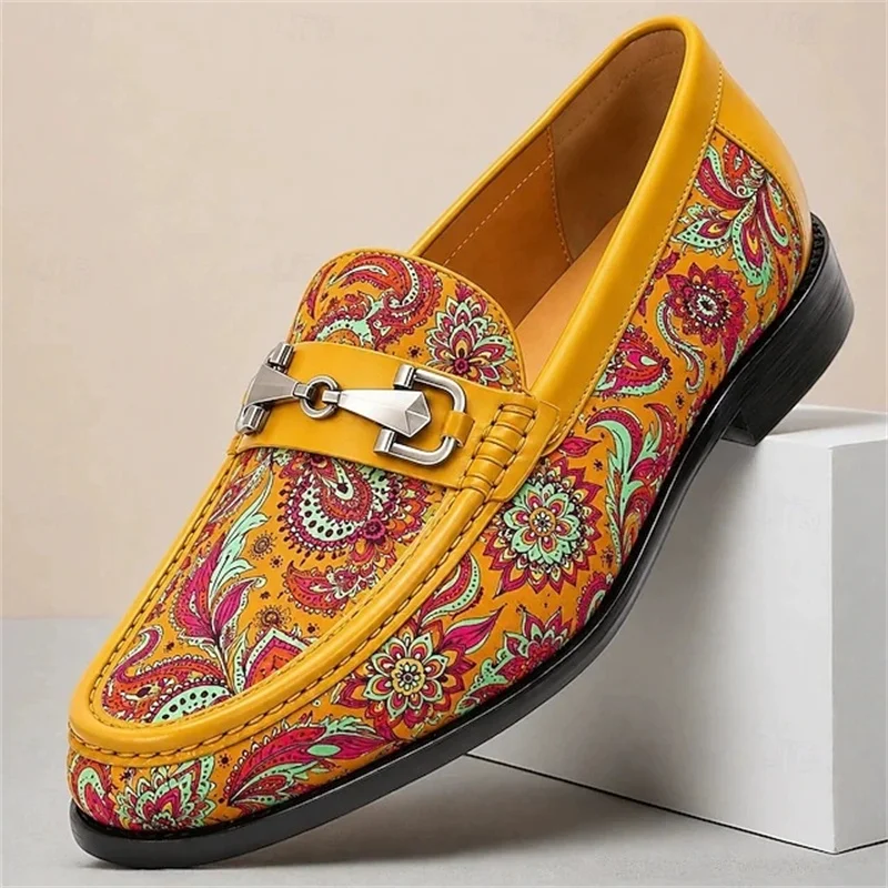 European Classic Men's Wedding Dress Shoes Genuine Leather with Flower Pattern Penny Loafers Banquet Party Formal Shoes Man