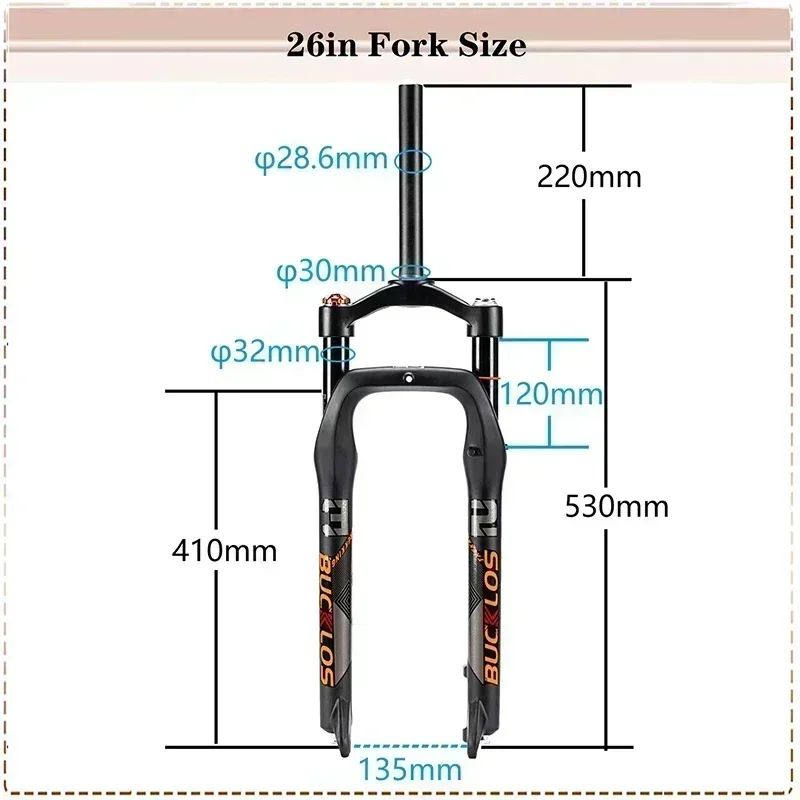 BUCKLOS Fat Bike Fork 26inch 4.0\'\' Tire Mountain Bike Air Suspension Fork 9*135mm Quick Release Snow Bike Fork Bicycle Parts