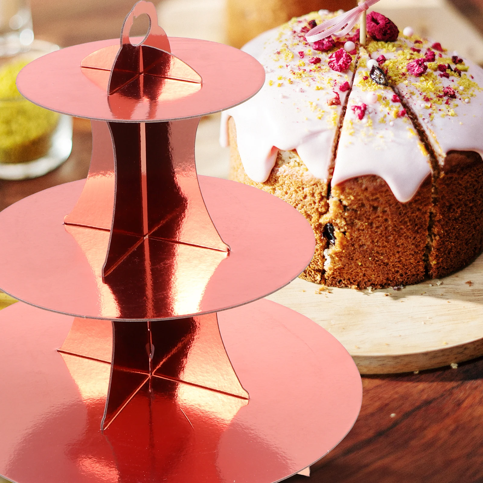 

Paper Stand 3-Layer Dessert Display Rack Round Detachable Cake Shelf Sturdy Cardboard Party Cake Stand For Baby Shower