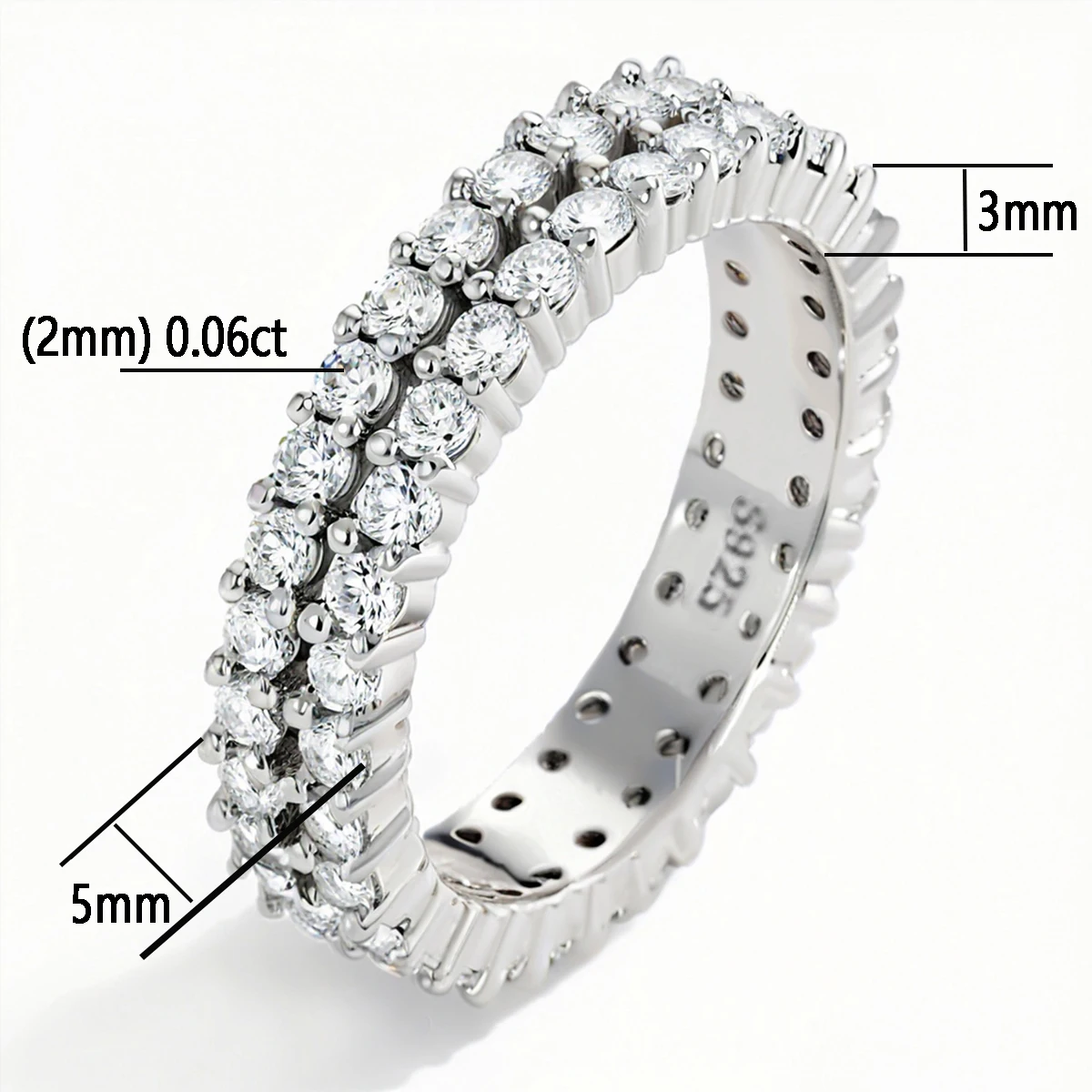 Натуральное кольцо из стерлингового серебра S925 с муассанитом, 3 ряда, 2 ряда, полный кольцо вечности, подарок на годовщину свадьбы и помолвку для женщин