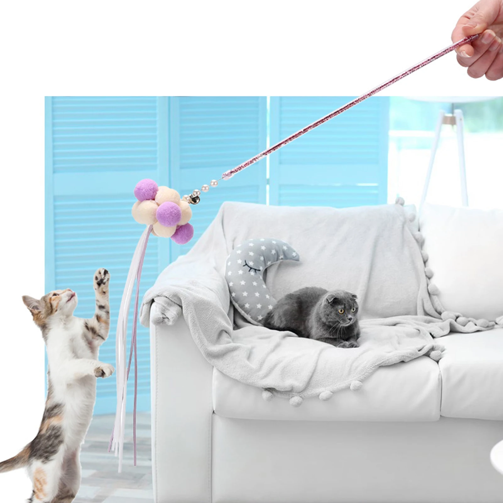 

Interactive Cat Teaser Stick Toys Teaser Wand with Bell and Plush Ball Fairy Tassel Cat Teaser Pet Cat Toy Products