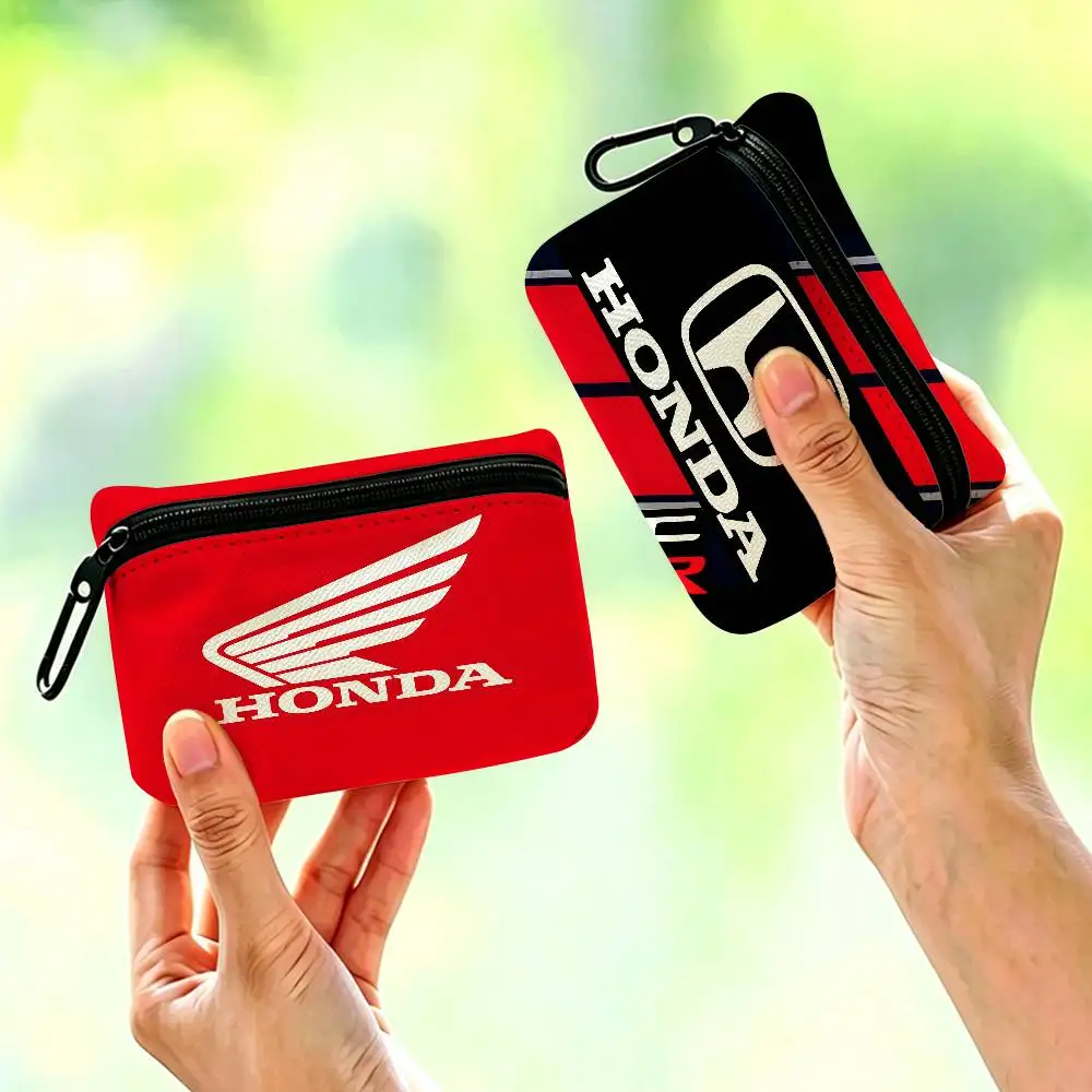 H-HRC H-HONDA Motorcycle Logo Mini Hanging Oxford Cloth Coin Bag Durable Zipper Key Card Pouch With Carabiner view 5