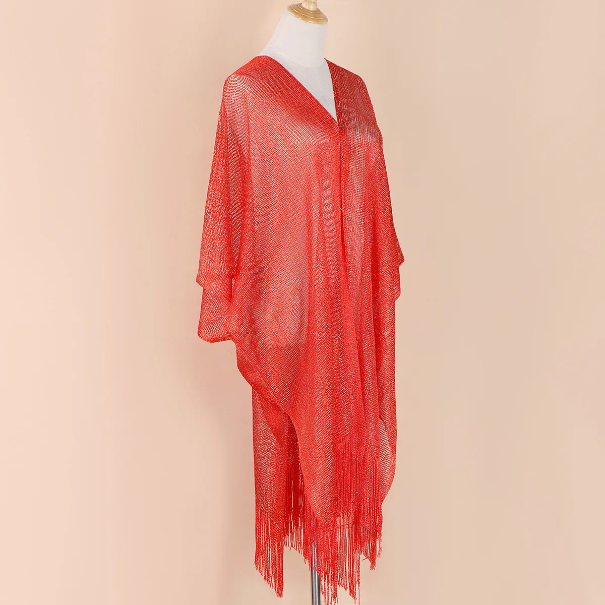 

2026 Sexy Fringe Women Tassel Mesh Sheer Shiny Knitted Tunic Beach Cover Up Cover-ups Beach Dress Beach Wear Beachwear Female