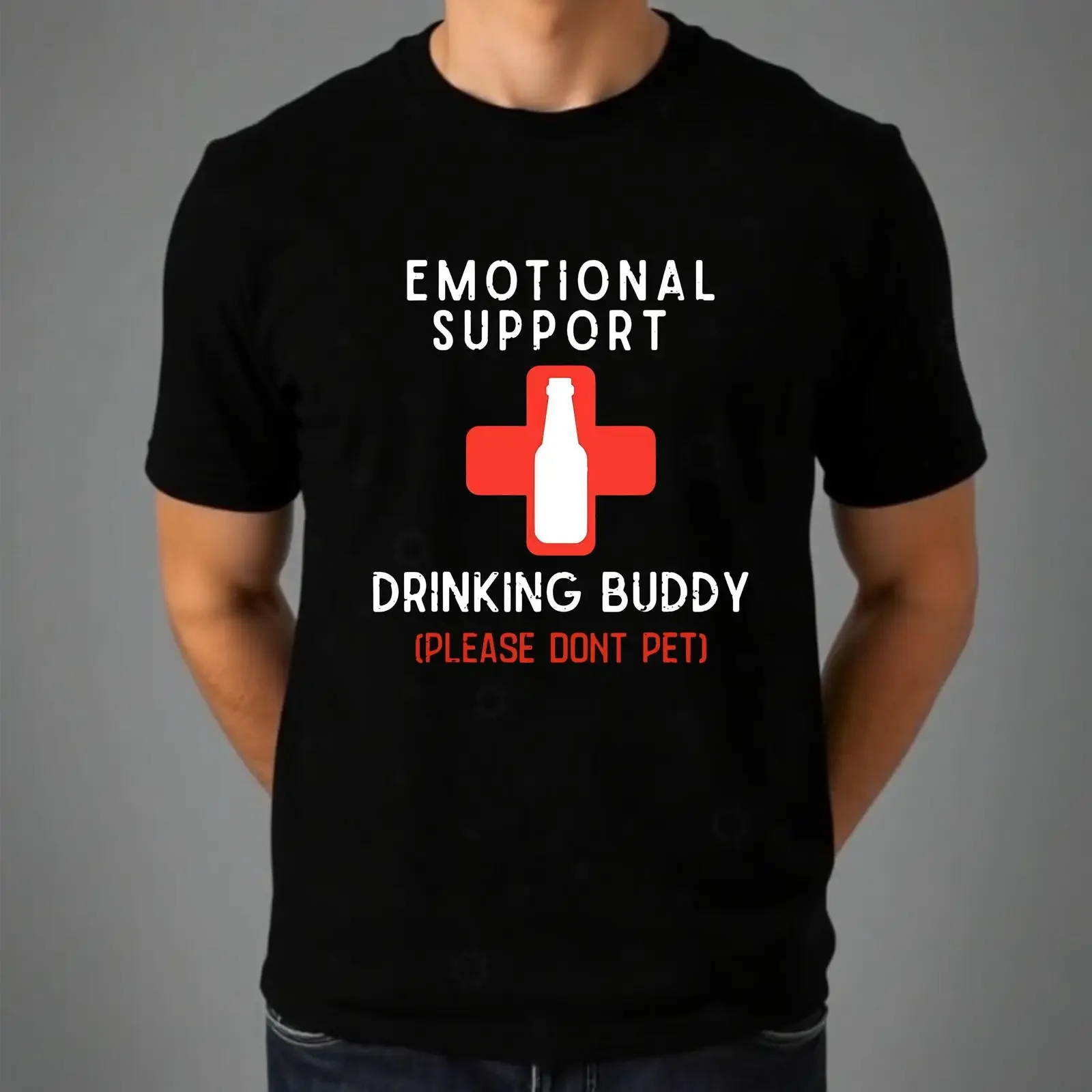 Humor Joke T Shirt Emotional Support Drinking Buddy Milk Bottle Funny Top vintage Washed Comfortable Slightly Versatile Unisex