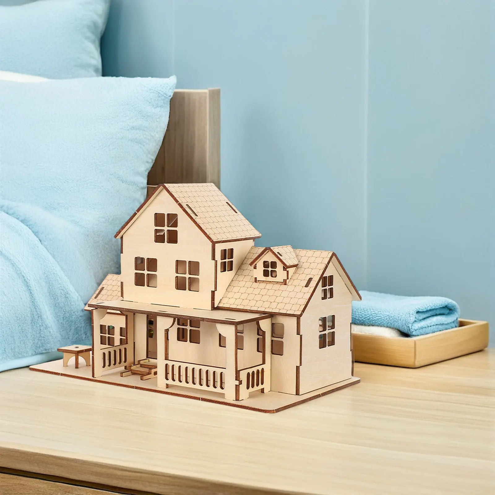 1 セット DIY 3D 木製ハウスパズル未完成ヨーロッパスタイルキャビン組み立てミニチュアコテージ絵画クラフト装飾