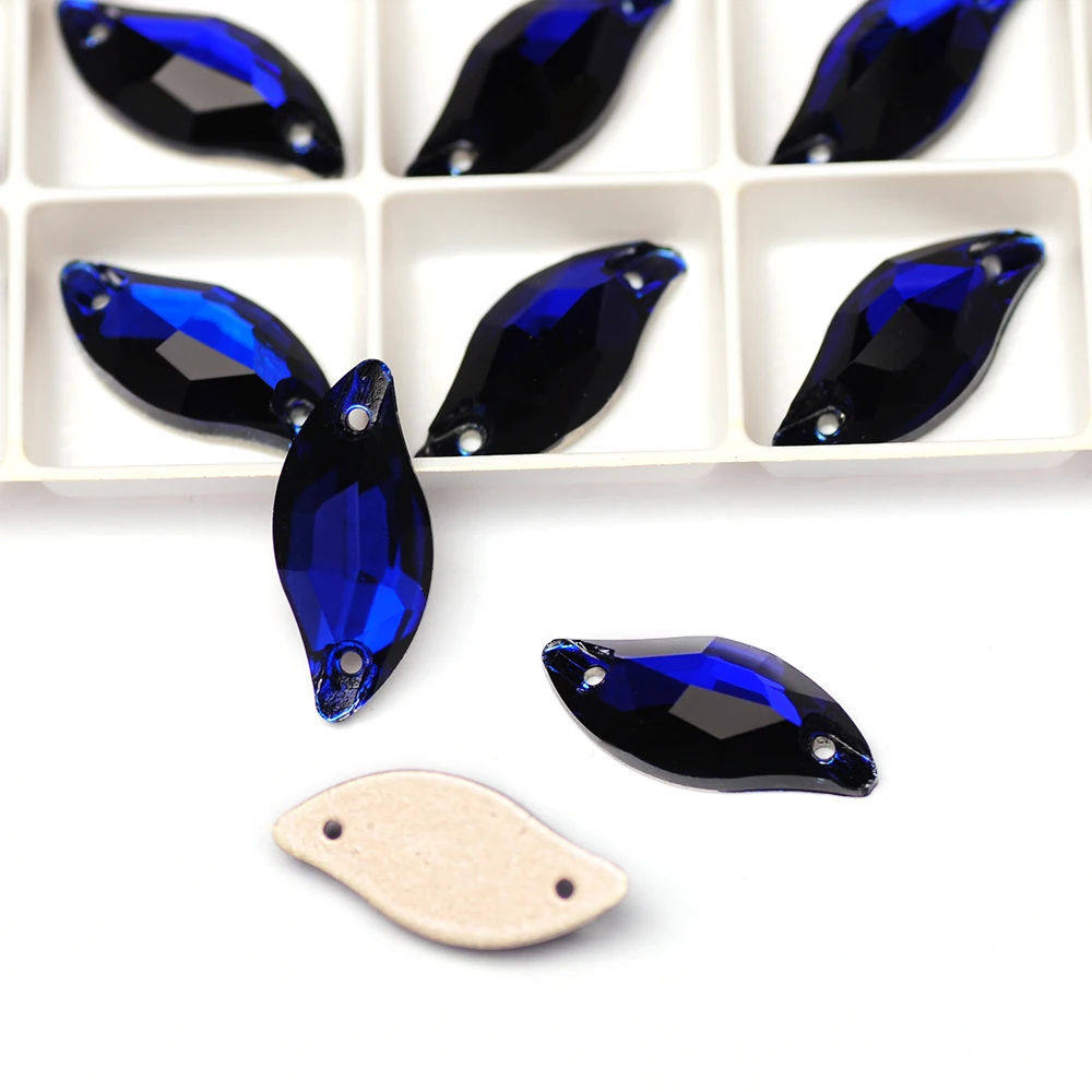 Crystal Glass Sew on Rhinestones 6A Cobalt All Size Leaf Sew on Rhinestone, Sewing Crystal for Wedding Dress Garment