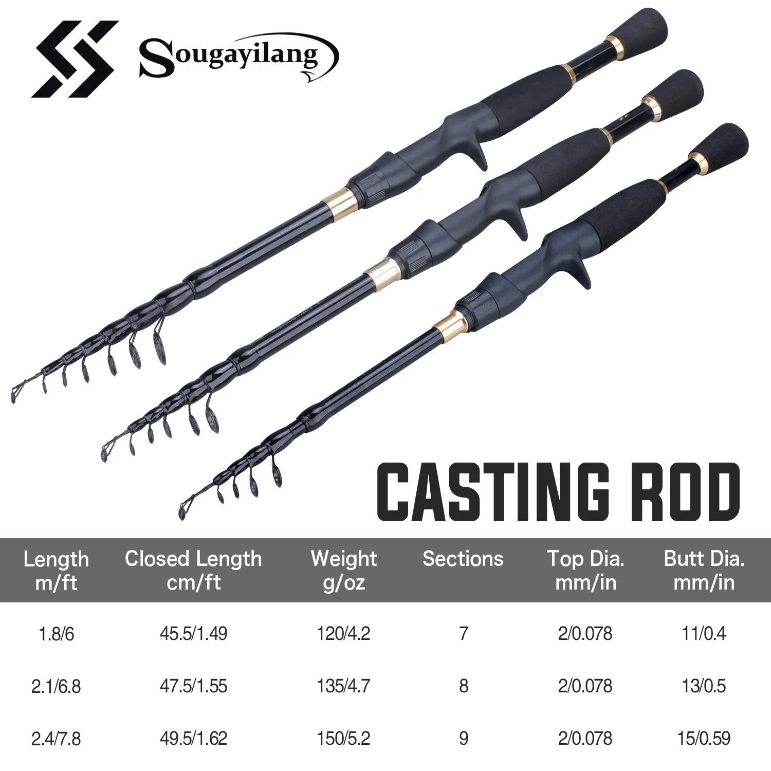 Sougayilang Telescopic Fishing Rod 1.8-2.4m  Ultralight  Spinning/Casting Rod for Fishing Carbon Fiber Fishing Pole Tackle Pesca