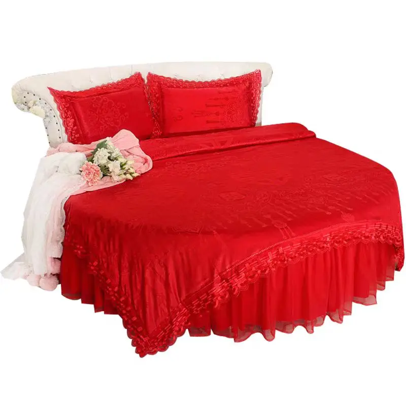 Round Bed Pink Luxury Bedding Sets King Queen Dream Comforter Wedding Princess Bedding Lace Duvet Cover Set Bedsheet Pillowcase