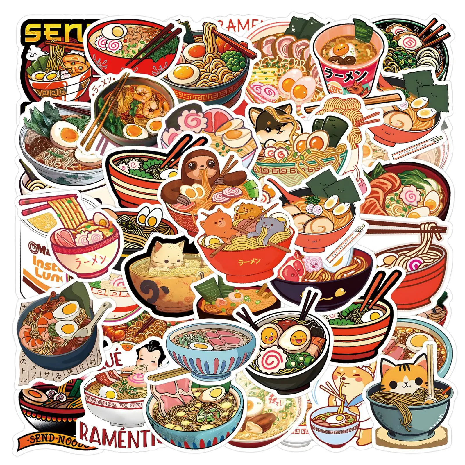 10/30/55PCS Pulled Noodles Stickers Funny Cartoon Sticker Food Graffiti DIY Scrapbook Luggage Laptop Guitar Car Bike Decals Toy