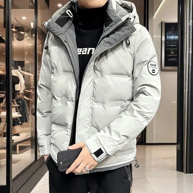 Men White Duck Down Coat Winter Short Casual Hooded New Youth Trend Thick Fashion Warm Down Jacket Stylish and Warm Personality