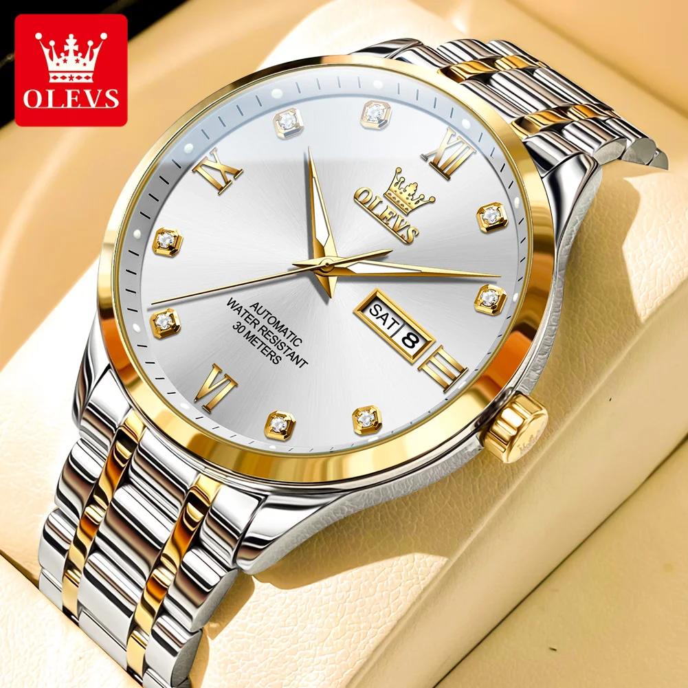 

OLEVS 9946 Brand Original Man Watch Dual Calendar Diamond Scale Luxury Automatic Mechanical Watch for Men Business Wristwatches