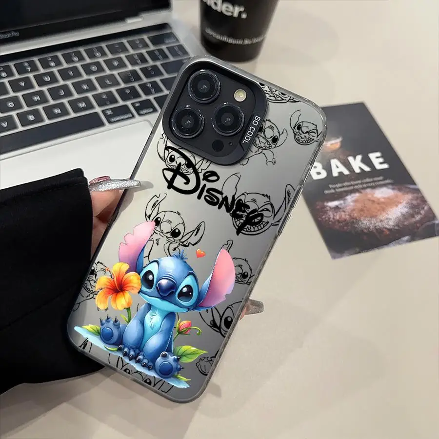 حافظة هاتف ذات غلاف ناعم لهاتف آيفون 16e 11 12 13 Pro Max 14 15 16 Plus Disney Couple Stitch Angel