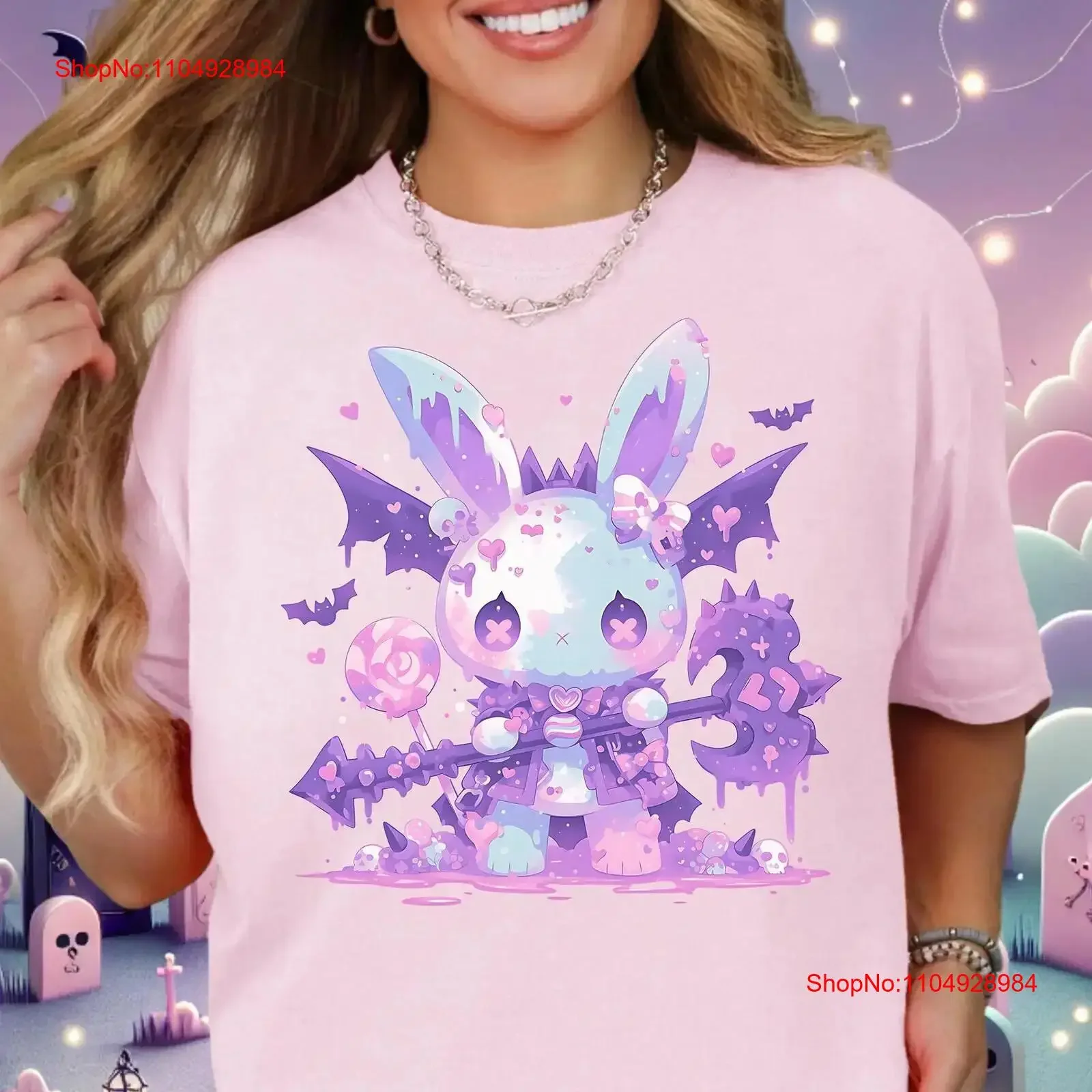 

Футболка Kawaii Gothic Bunny Pastel Goth Aesthetic Harajuku Fantasy Perfect for Gamers Alt Fashion Fans винтажная стираная графика