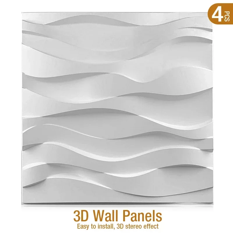 4pcs 50x50cm wave line 3D wall panel stone grain wall tile 3D wall sticker living room 3d wallpaper waterproof bathroom kitchen