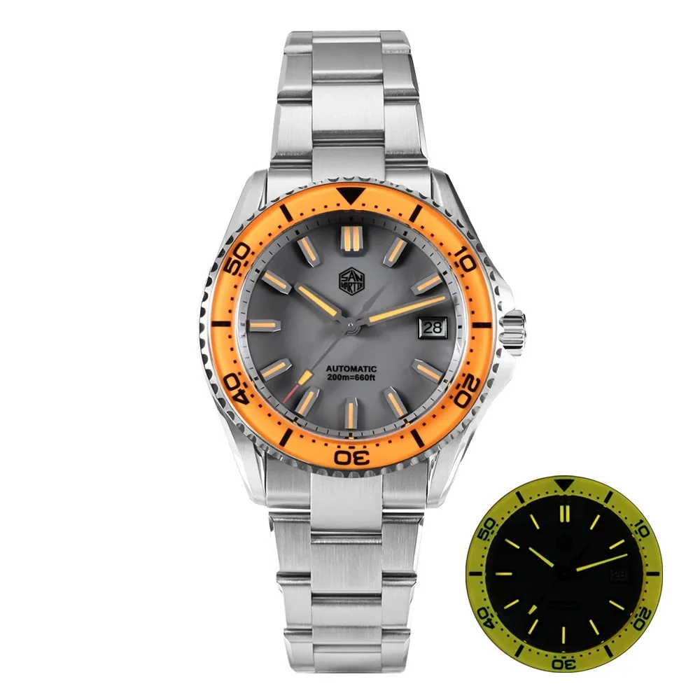 San Martin Men Automatic Watch 39mm Mechanical Wristwatch Diver 20ATM Sapphire Bezel NH35 Enamel Dial Full Luminous Date