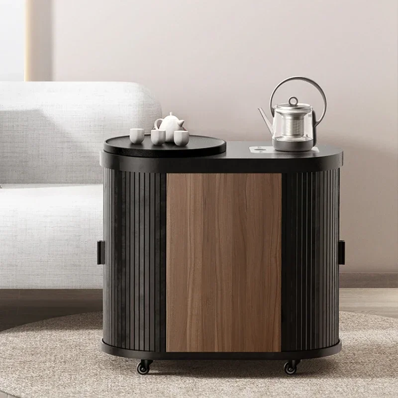

Mobile Tea Table Kettle Integrated Home Light Luxury Modern Advanced Sense Black Stone Design Intelligent Small Tea Trolley