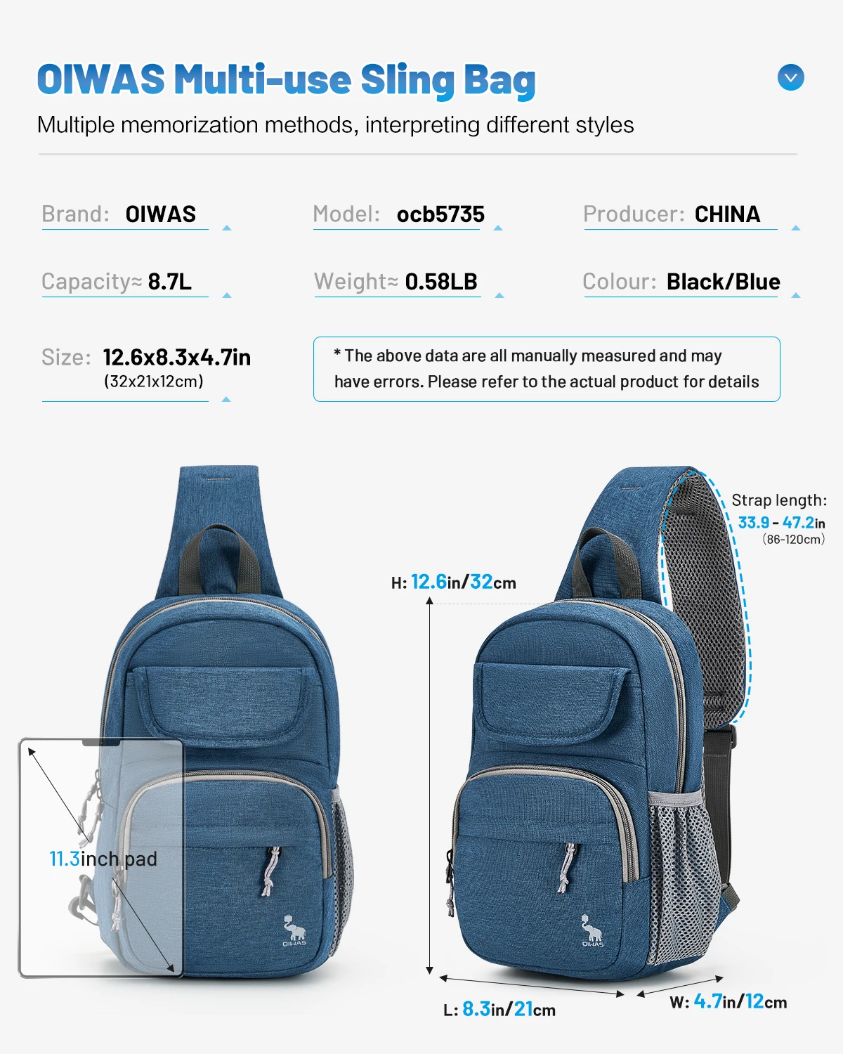 OIWAS Multifunction Bag Casual Crossbody Bags Single Shoulder Bag Hiking Backpack Outdoor Travel Backpack for Men and Women