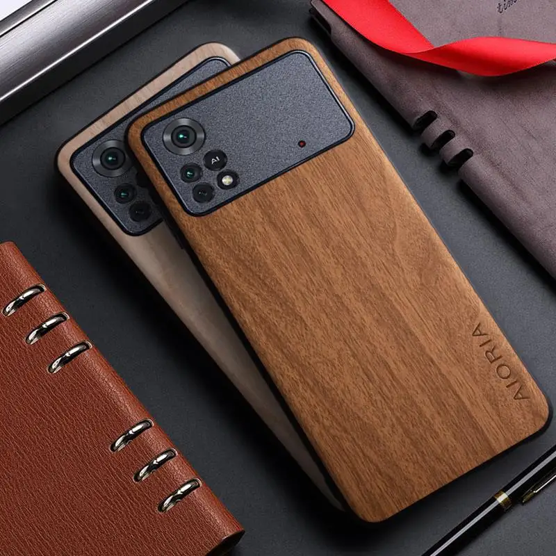 Case for Xiaomi Poco M4 M3 M5 M6 Pro 4G 5G funda bamboo wood pattern Leather cover for xiaomi poco m3 m4 m5 m6 pro case capa