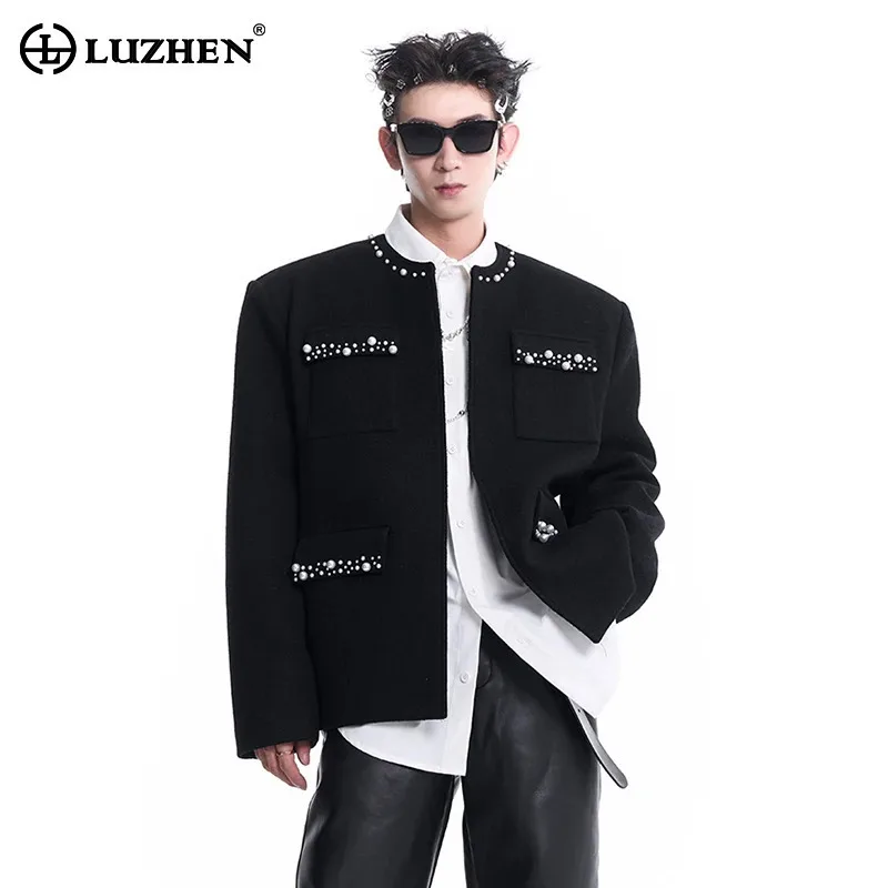 

LUZHEN 2025 оригинальная новая жемчужная прикраса в стиле пэчворк с круглым вырезом и карманами, красивая повседневная куртка, мужская модная роскошная одежда JY5371