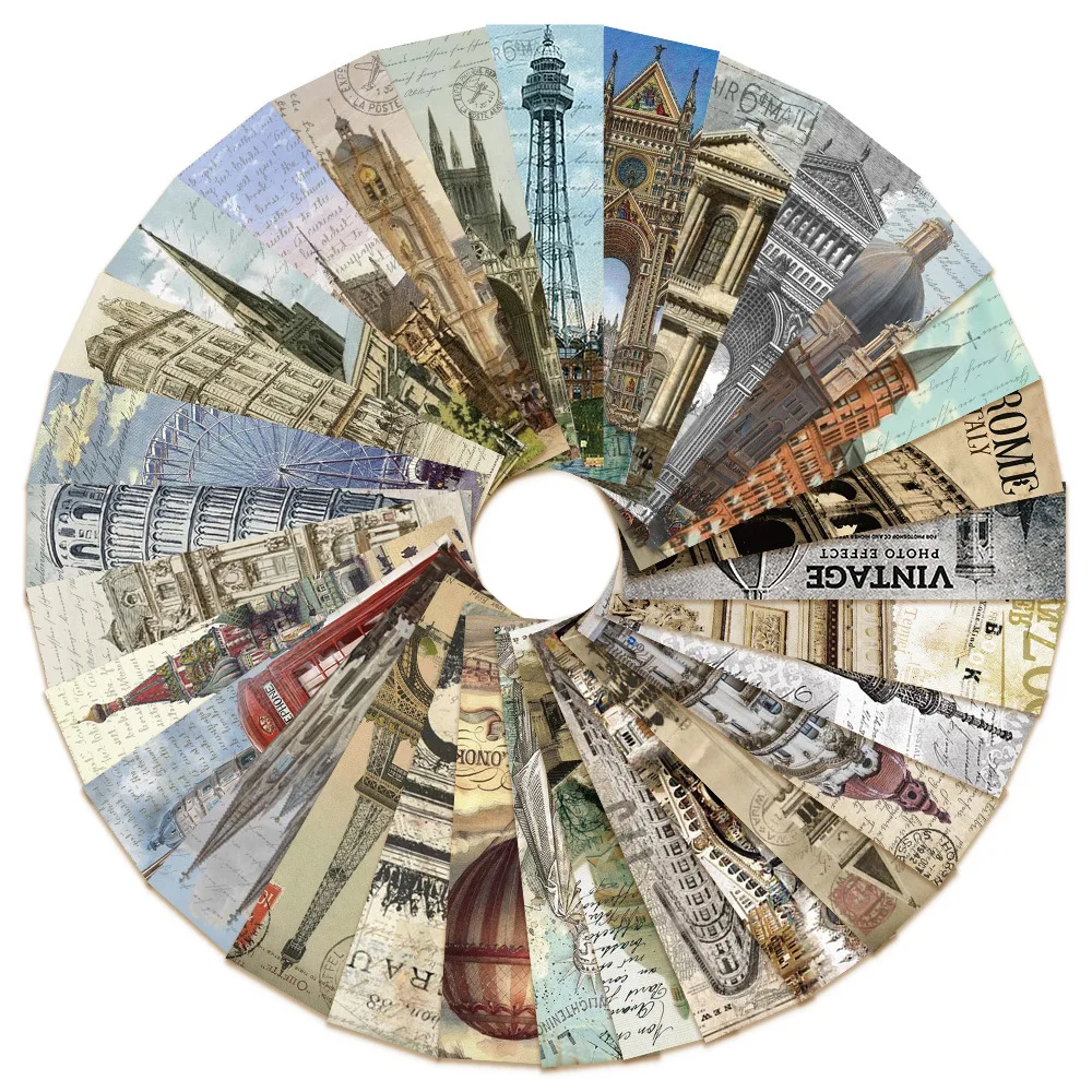 

30Pcs European and American Retro Style World Classic Architecture Bookmarks Reading Books Marked Paper Cards Creative DIY