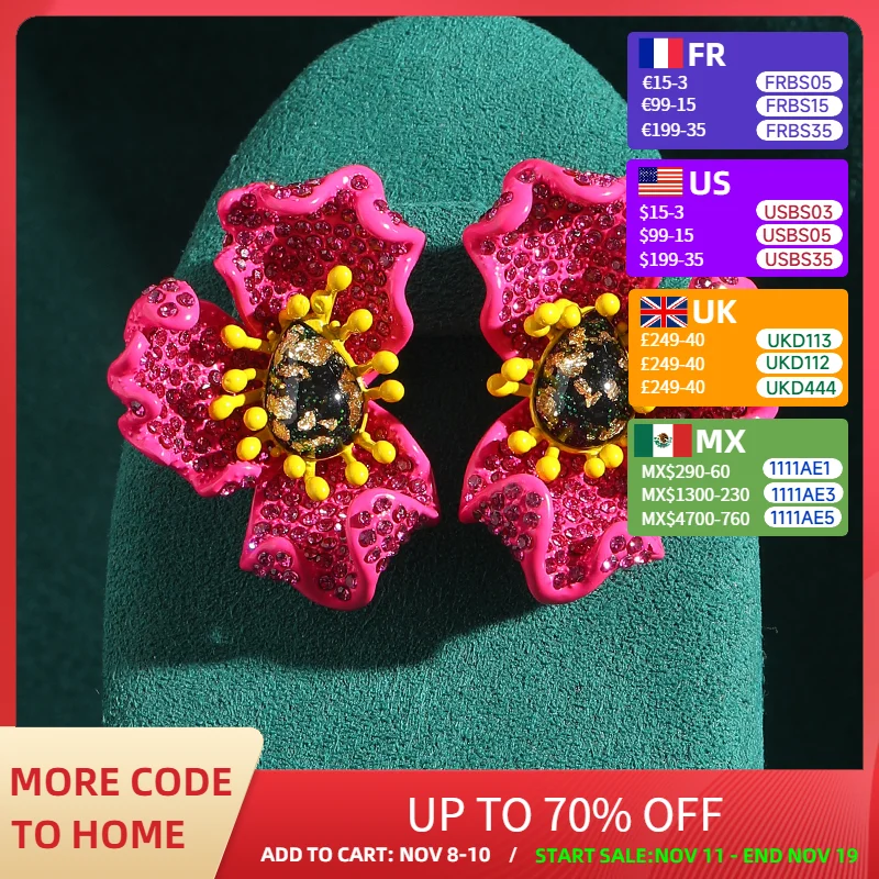 

Vintage Rose Red Half Flower Earrings Studs Rhinestones Charm Luxury Designer Jewelry Accessories For Woman 2025 Trends