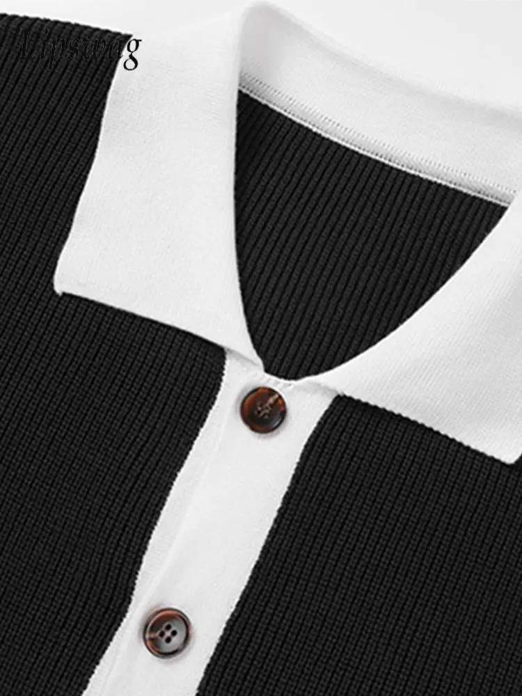 Fashionable Lapel Knit Cardigan Mens Vintage Contrast Color Outerwear Men 2026 Fall Casual Knitting Long Sleeve Sweater Coats