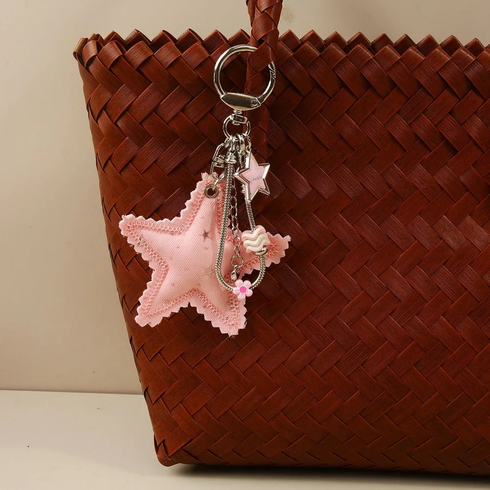 Star Bag Charm Pastel Star Keychain With Beaded Chain For Purse Handbag Backpack Tote Cute Bag Decoration Keyring Accessory Gift