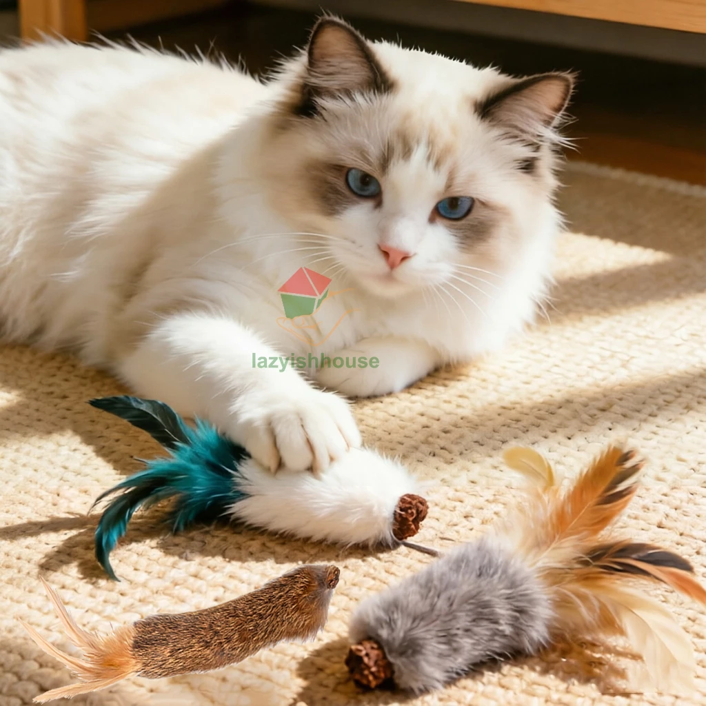 Natural Rabbit Fur Ball Cat Toy Cat Mint Fengrong Toy Cat Teasing Stick Cat Toy Self Fun and Stress Relieving Tool Pet Products view 5