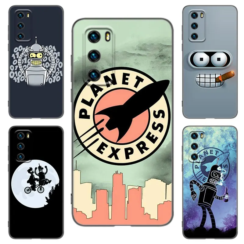 F-Futuramas Cute Black Phone Case For Huawei P20 P30 P40 Lite P60 Art Pura 70 Ultra P50 Pro P50E P Smart 2018 2019 2020 2021