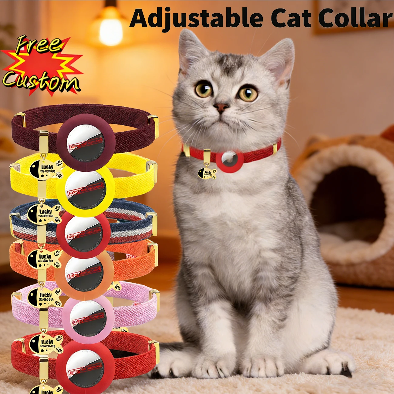 

Customized Cat Collars with AirTag Holder Stretchy Kitten Necklace GPS Tracker Collars Cute Puppies Little Dogs Pet ID Name Tags