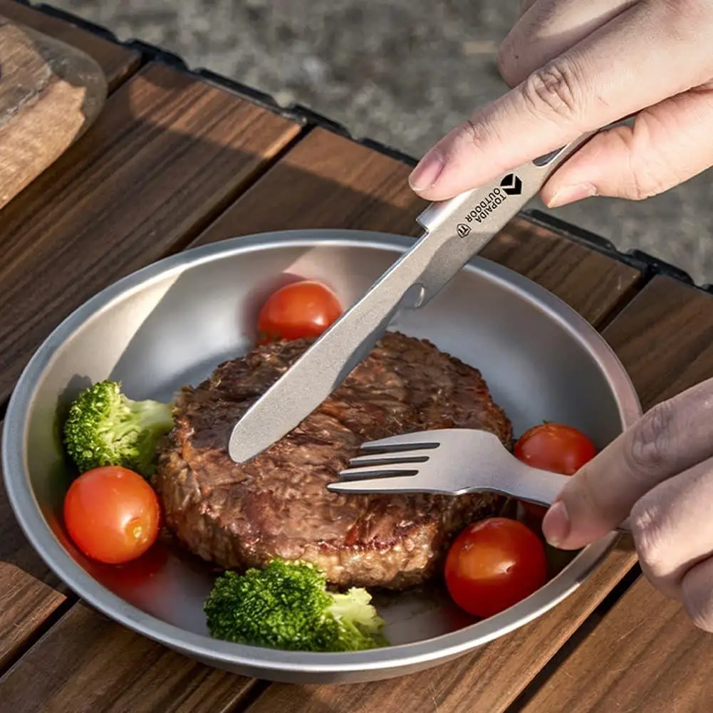 3 in 1 Titanium Camping Fork Spoon Knife Set with Opener Portable Outdoor Picnic Ultralight Dinnerware for Backpacking Hiking view 5